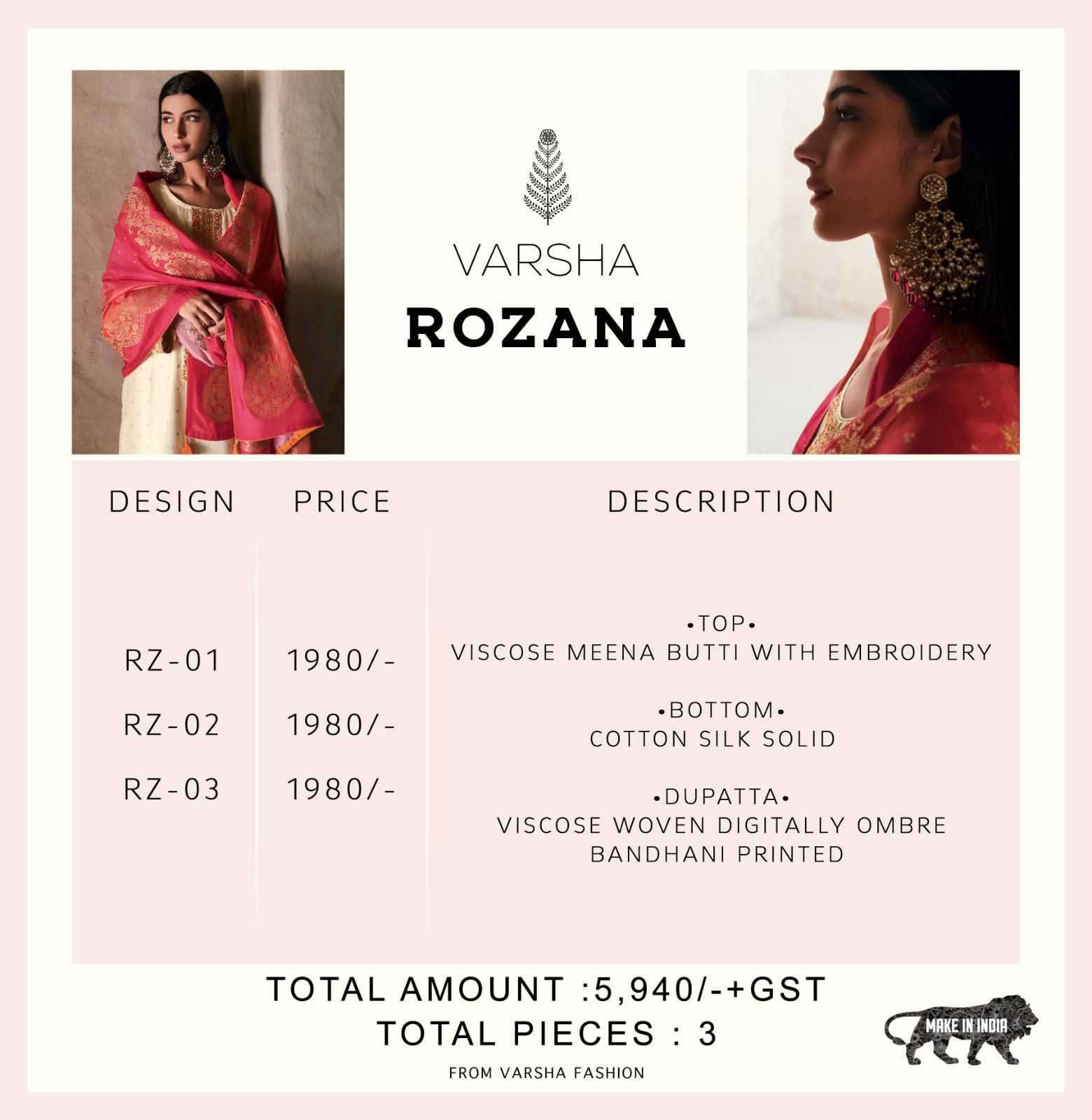 Rozana by Varsha 01 to 03 series Indian Traditional Wear Collection PREMIUM Viscosd meena Embroidered dresses At Wholesale Price